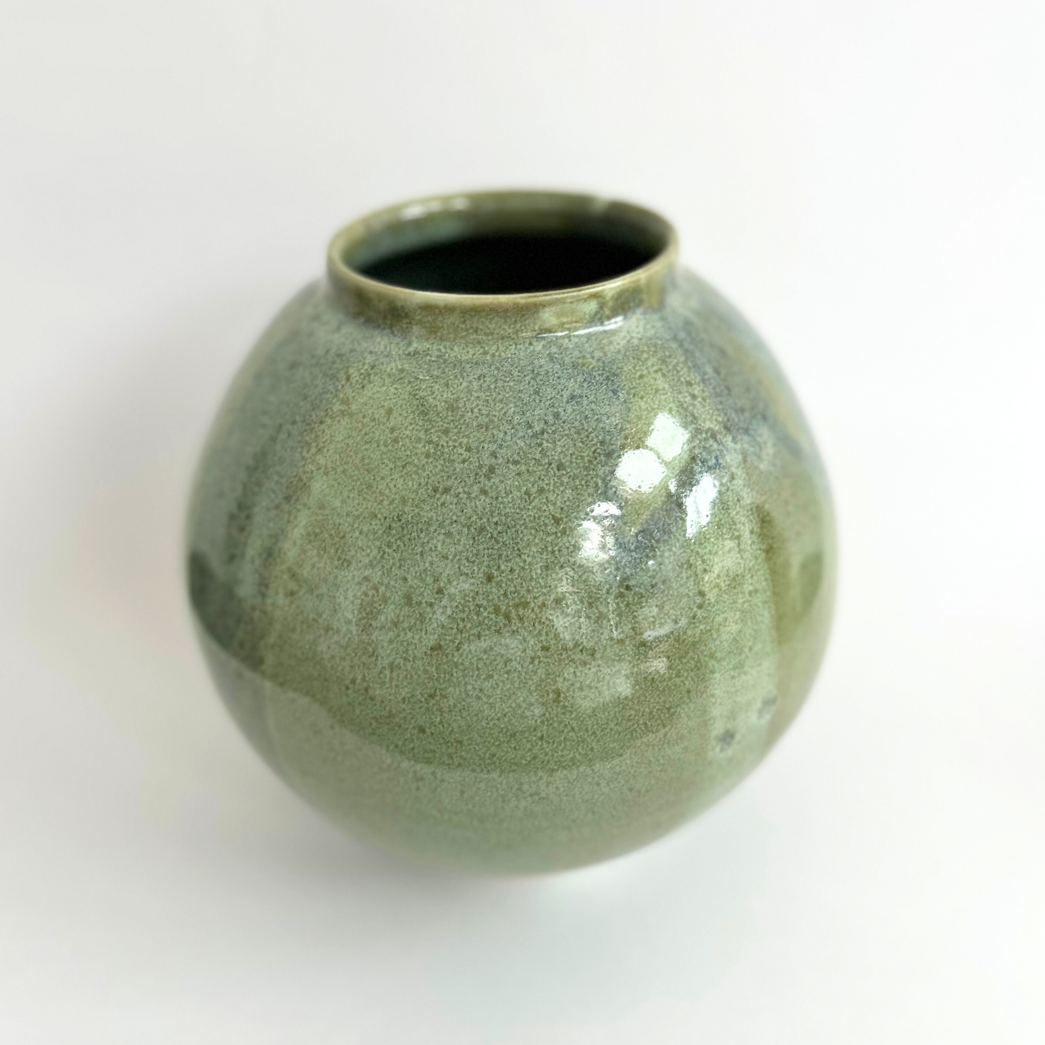 Large hand-thrown stoneware green vase